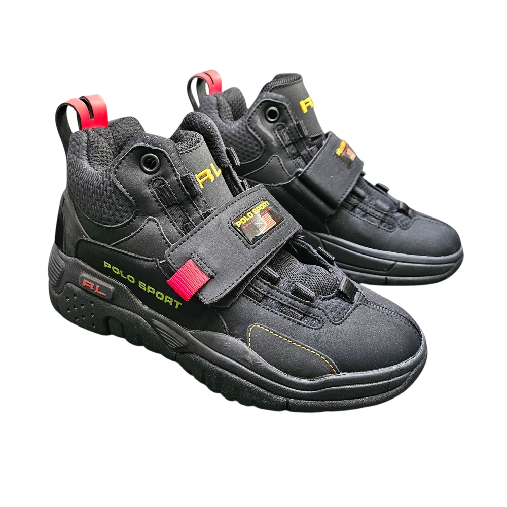 Polo by Ralph Lauren Black Sneakers Velcro Strap No Laces Included Sz 5